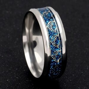 DOLPHINS STAINLESS STEEL COMFORT FIT WEDDING BAND RING FOR MEN